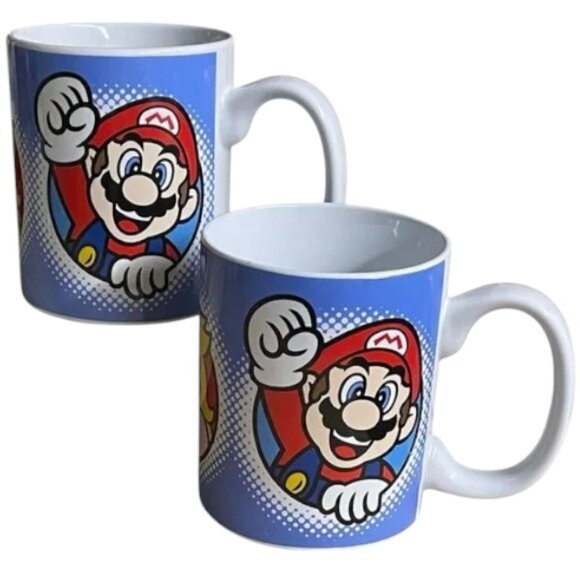 Nintendo Other - 2-NINTENDO Super Mario Blue Coffee Mugs Luigi Princess Peach Ceramic Bowser game